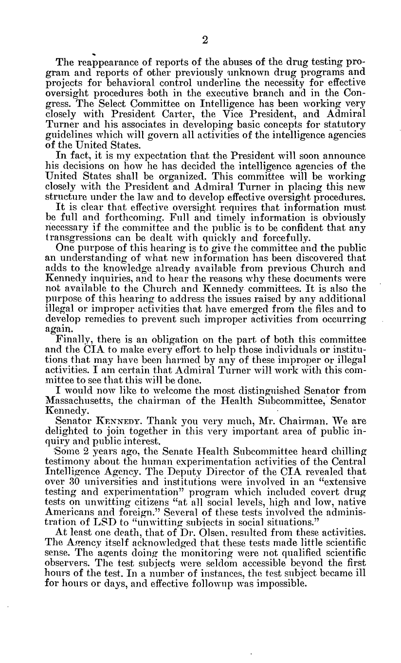 Senate transcript page describing covert drug tests on unwitting citizens